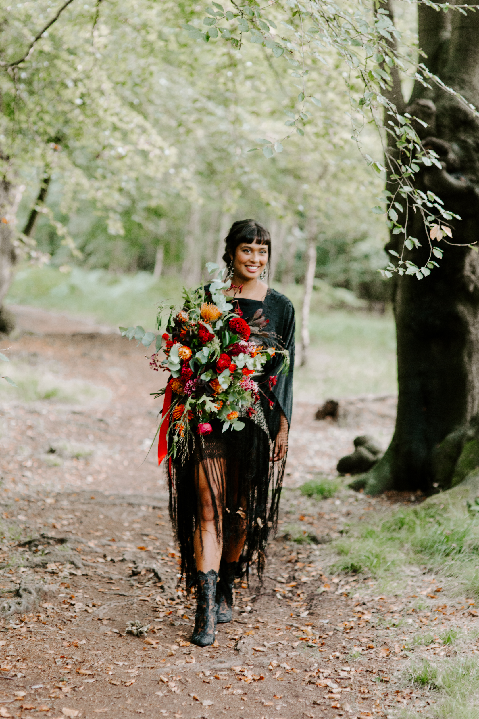 Bride wearing a black wedding dress