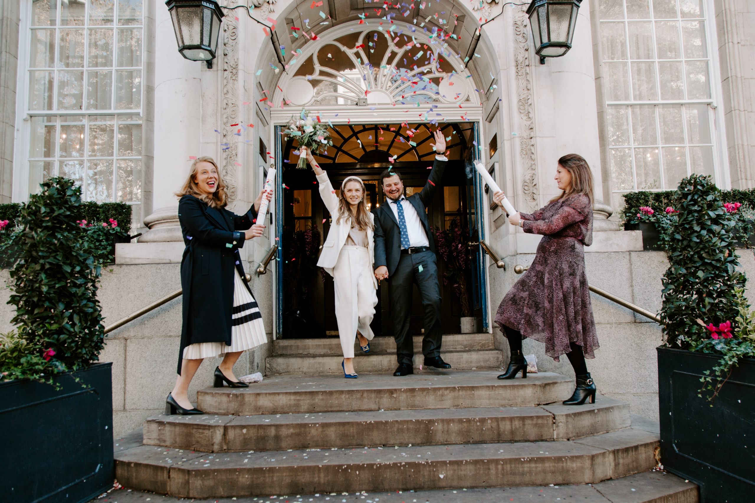 Confetti photo at Chelsea Town Hall wedding