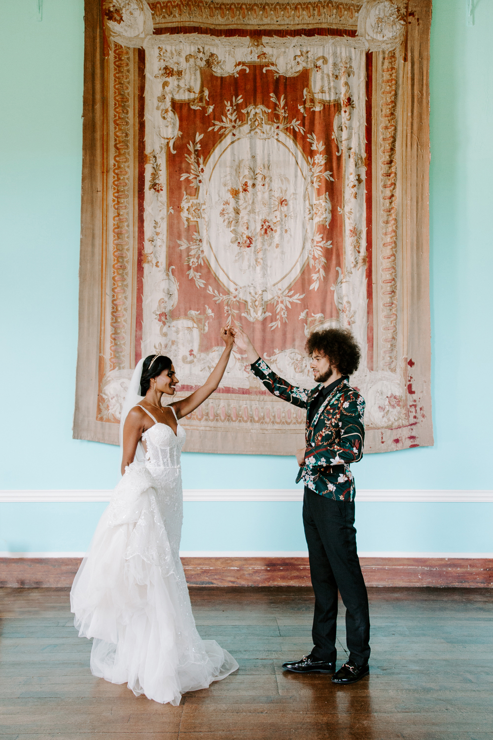 Bride and groom dancing at Shropshire wedding