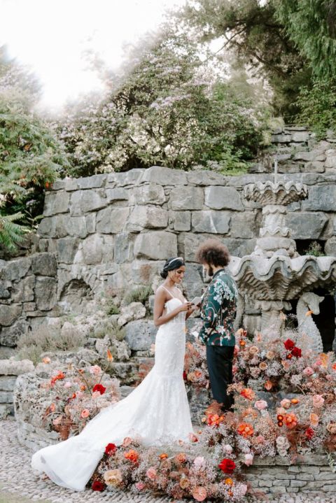 A colourful outdoor wedding ceremony in Shropshire