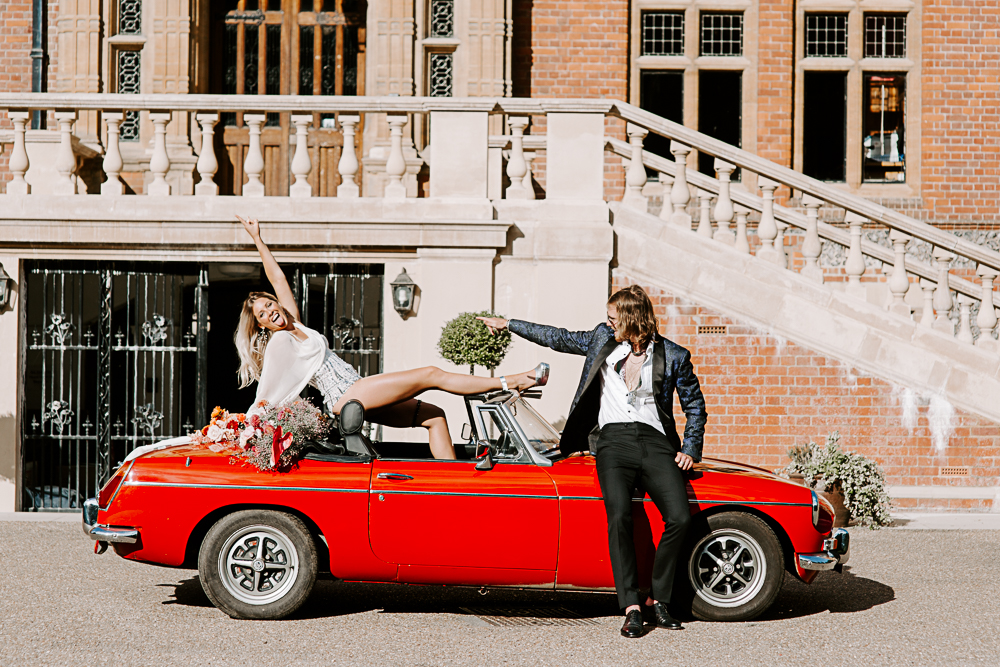 Fun bride and groom at Marden Park Mansion